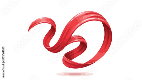 Dynamic scarlet ribbon gracefully unfurls and twists, creating an abstract, elegant, and vibrant flowing design element