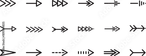 Set of vector sound icons and black play button signs featuring arrows, web pointers, and a collection of sketch design elements for forward direction