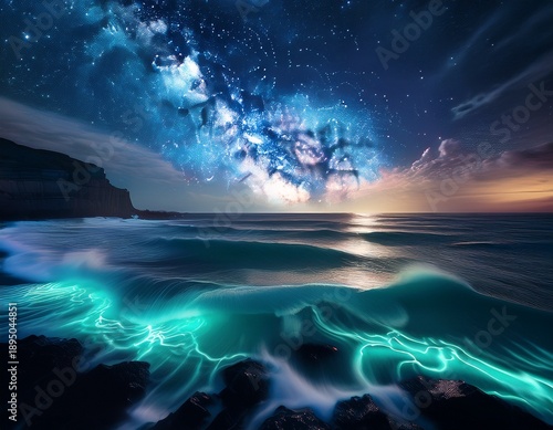 night waves bioluminescence and the milky way over coastal waters