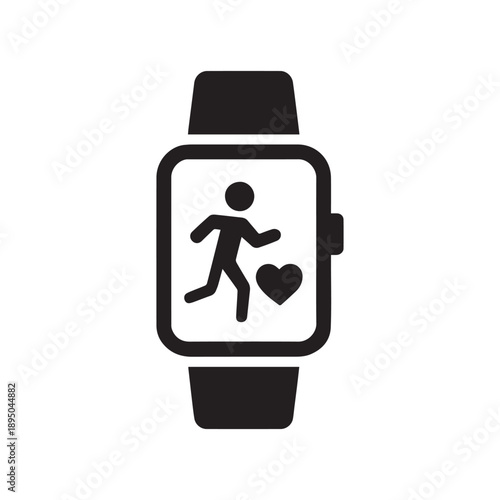 Apple watch displaying a fitness tracking icon with a person running and a heart symbol