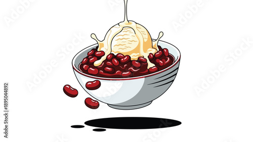 Sweet red bean dessert with melting vanilla ice cream a delicious cold treat for summer or anytime an inviting food illustration perfect for menus