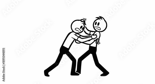 Two cartoon men fighting aggressively.