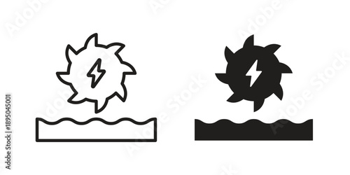 Hydraulic energy icon set. Black icon on white background