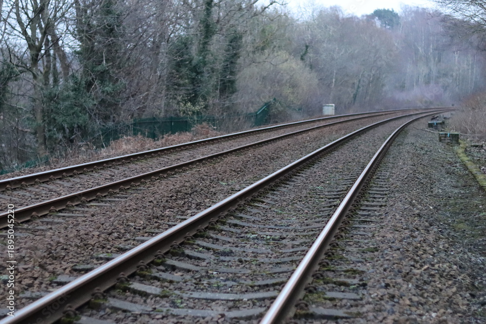 Obraz premium View along an empty countryside train line