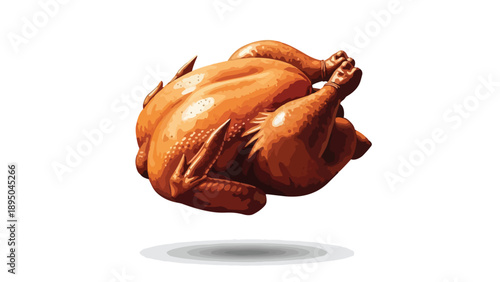 A beautifully prepared golden-brown roasted chicken, featuring tempting crispy skin, artfully presented on a clean white background, ready for any
