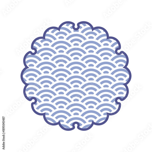 雪輪と麻の葉の和柄素材　青