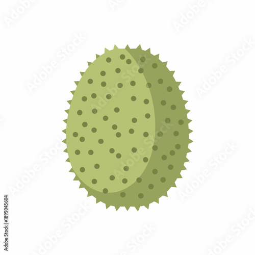 Flat illustration of a green soursop fruit with spiky texture on a white background, depicting a healthy tropical food item.