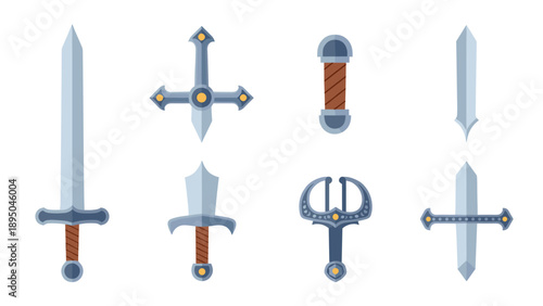 Set of medieval swords with circular elements and ornate handles