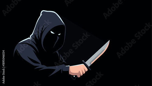 Mysterious hooded figure with knife in dark atmosphere