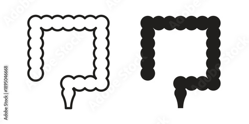 Large intestine icon set. Black icon on white background