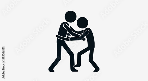 Two stick figures wrestling combat sport competition.