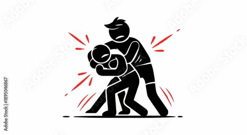 Two stick figures wrestling in a combat pose.