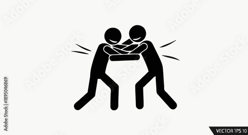 Two stick figures wrestling in a competition.