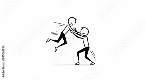 Two stick figures wrestling in a playful fight.