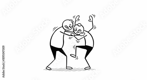 Two stick figures fighting playfully with arms raised.