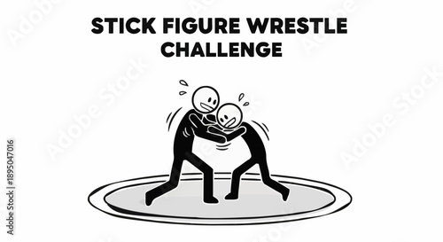 Two Stick Figures Grappling in a Wrestling Match.