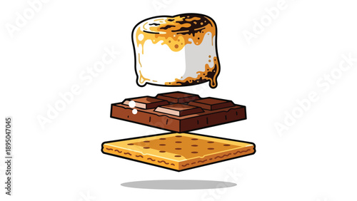 Deconstructed campfire classic: the iconic s'more ingredients separated for illustrative clarity.