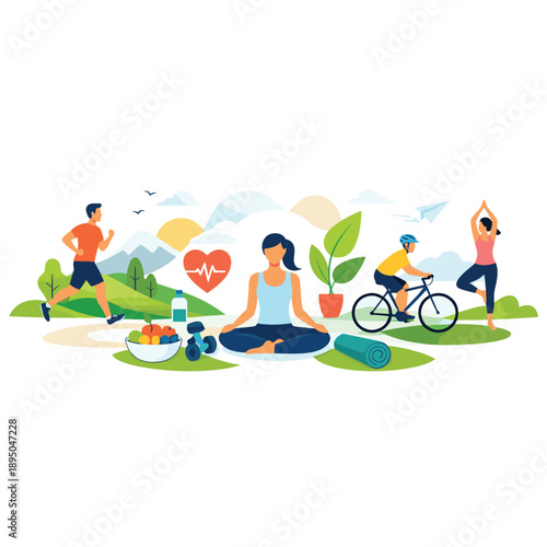 Healthy lifestyle illustration with fitness activities