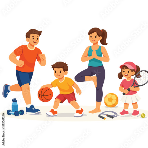 Family engaging in various sports and activities