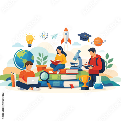 Students studying and exploring scientific concepts