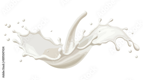 Vibrant organic milky liquid splash capturing pure fluidity and dynamic motion with sparkling droplets, symbolizing freshness, health, and creamy