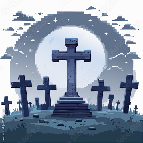 Night Graveyard Pixel Art Illustration