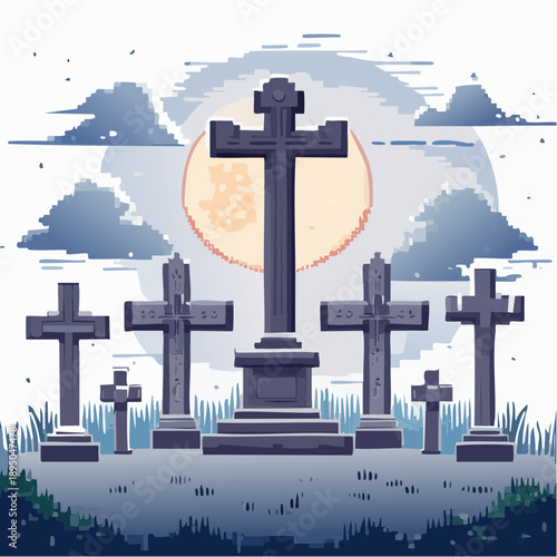 Night Graveyard Pixel Art Illustration