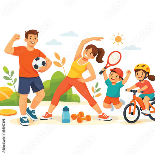 Active family enjoying sports and outdoor activities