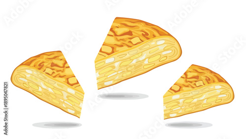 Appetizing golden brown and yellow Spanish omelette slices vector illustration for diverse culinary projects and food-related themes showcasing