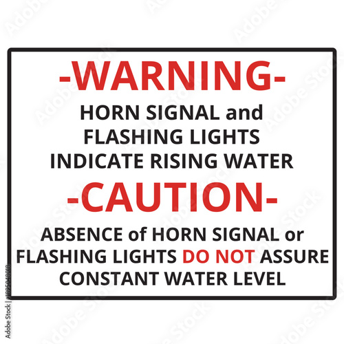 Warning horn signal and flashing lights indicate rising water sign isolated on a white background