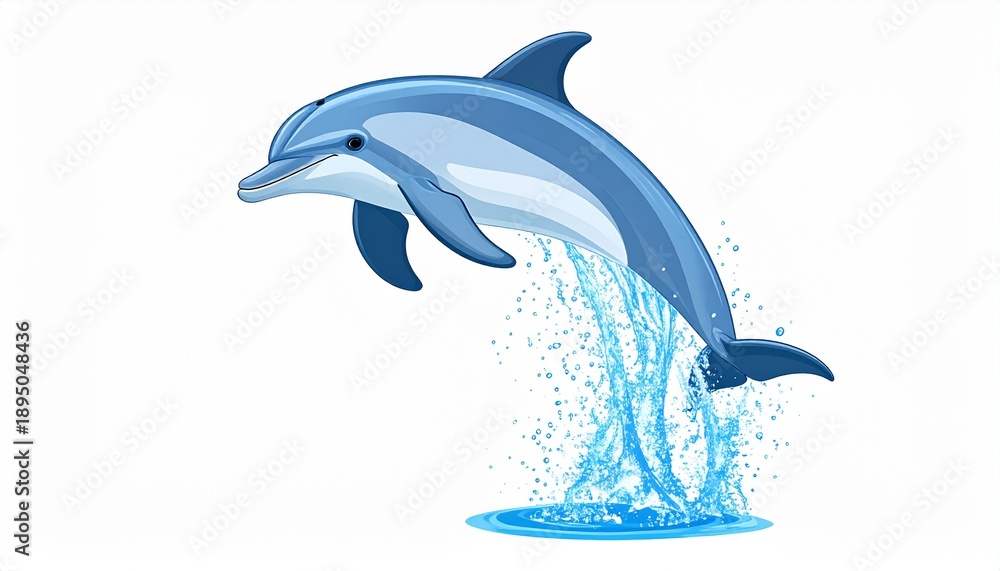 Fototapeta premium Dolphin leaping out of water illustration with splash effect.