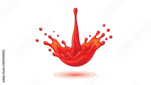 A captivating and dynamic scarlet liquid splash erupting upwards with great vigor, showcasing energetic droplets scattering. This fluid art piece is