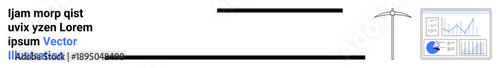 Graph with bars and analytics chart, text, pickaxe icon. Ideal for technology, data analysis, cybersecurity, strategic planning, mining industry, software UI simple landing page