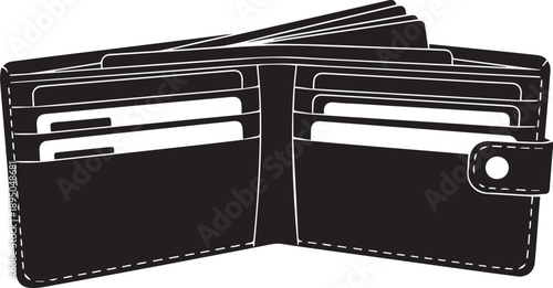 Open wallet with credit cards vector silhouette illustration on transparent background money