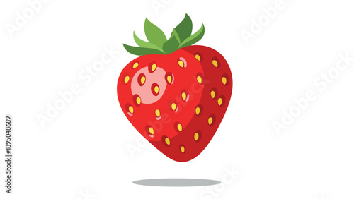 A vibrant and perfectly ripe red strawberry illustration with fresh green leaves, showcasing its sweet, juicy allure and healthy delicious fruit