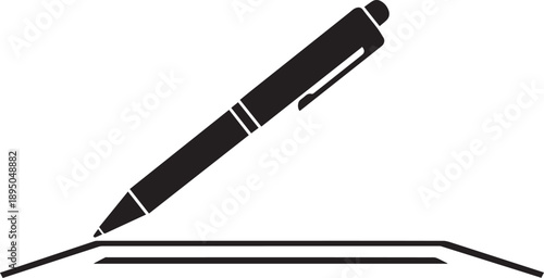 Writing or signing with a classic pen vector silhouette illustration creating fine line art