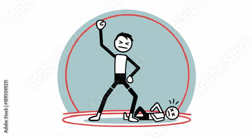 Victorious stick figure standing over defeated opponent.