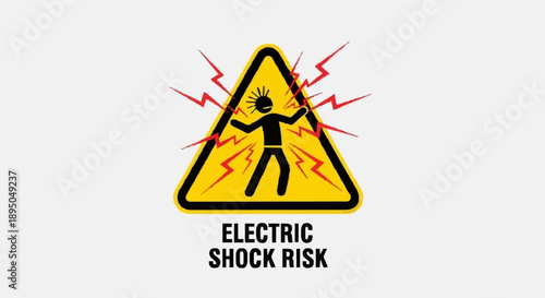 Warning sign for electric shock risk with lightning bolts.