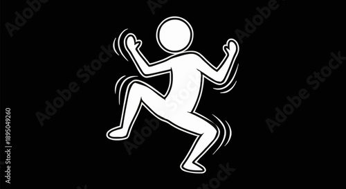White figure dancing energetically against a black background.