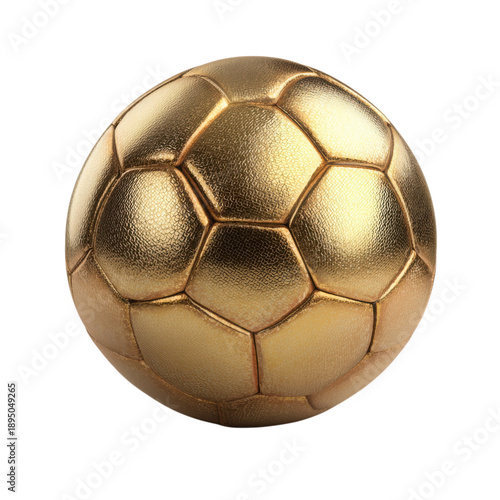 A shiny gold soccer ball on a black background