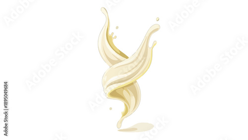 Elegant creamy liquid swirl, dynamic splash for food and beverage branding. Shows smooth texture, freshness, ideal for dairy or plant-based product