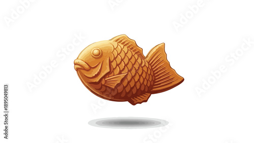 Vivid golden taiyaki illustration capturing the beloved Japanese fish-shaped sweet pastry, a delicious cultural snack rendered with appealing