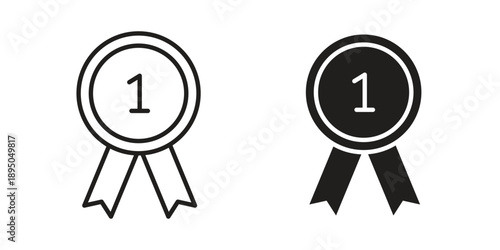 Number one medal icon set. Black icon on white background