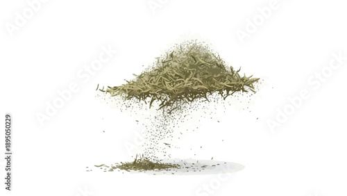 A visual study of light botanical material dispersing, illustrating the subtle dance of gravity on dried organic elements separating into distinct