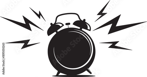 Alarm clock ringing, time management, wake up call, deadline, vector silhouette illustration