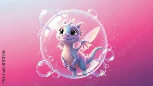 Wallpaper Mural Cute dragon in soap bubble. Torontodigital.ca
