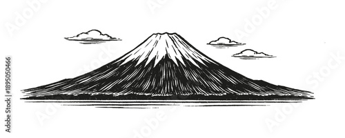 Mount Fuji Hand-drawn Vintage Illustration - Japanese Iconic Landscape