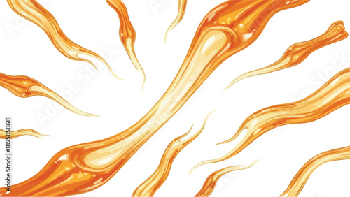 Luminous organic fluid tendrils create an abstract, dynamic motion, showcasing shimmering liquid-like forms in warm amber tones against a pristine