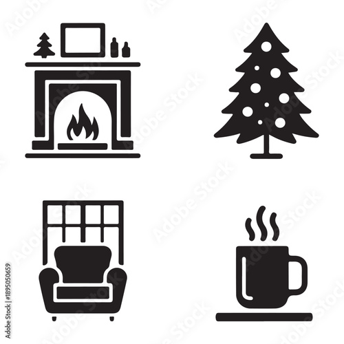 Winter home interior icon showing warmth and relaxation
