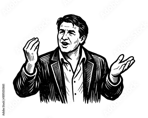 Italian man hand gesture, emotional expression and cultural communication concept, vector illustration